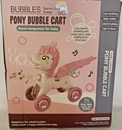 Photo 1 of Kids Bubbles Machine Pony Cart Push Automatic Bubble Blower Toddlers Baby Gift
