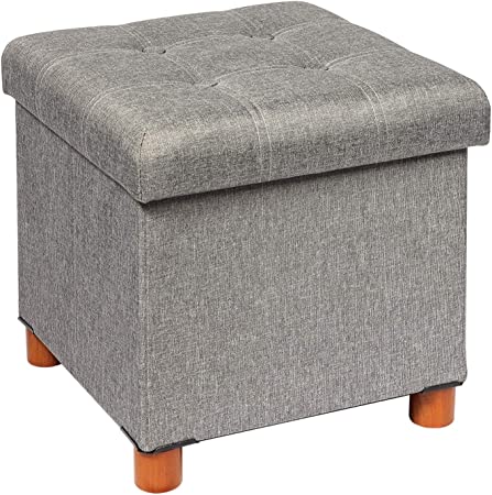 Photo 1 of B FSOBEIIALEO Storage Ottoman with Tray, Foot Stools and Ottomans with Legs, Storage Cube Seat Linen Grey 15"
