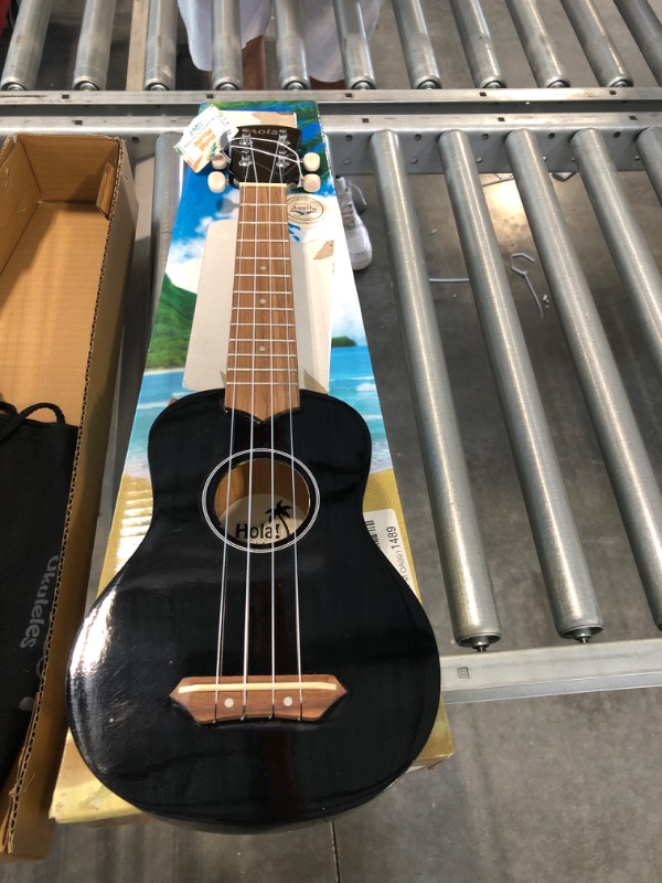 Photo 2 of Hola! Music HM-21BK Soprano Ukulele Bundle with Canvas Tote Bag, Strap and Picks, Black Black Soprano 21 Inch