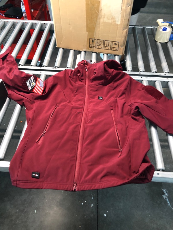 Photo 2 of DEWBU Heated Jacket with 12V Battery Pack Winter Outdoor Soft Shell Electric Heating Coat Women's Red X-Large