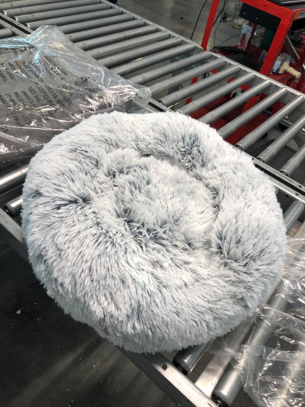 Photo 2 of WAYIMPRESS Calming Dog Bed for Small Medium Dog & Cat, Comfy Self Warming Round Dog Bed with Fluffy Faux Fur for Anti Anxiety and Cozy (20 inch x20 Inch, Light Grey) small 20 x 20 Inch Light Grey