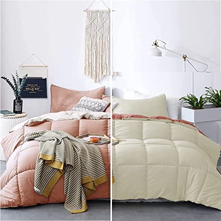 Photo 1 of KASENTEX All Season Down Alternative Quilted Comforter Set - Reversible Duvet Insert - Machine Washable (Rose/Beige Cream, Queen Set)
