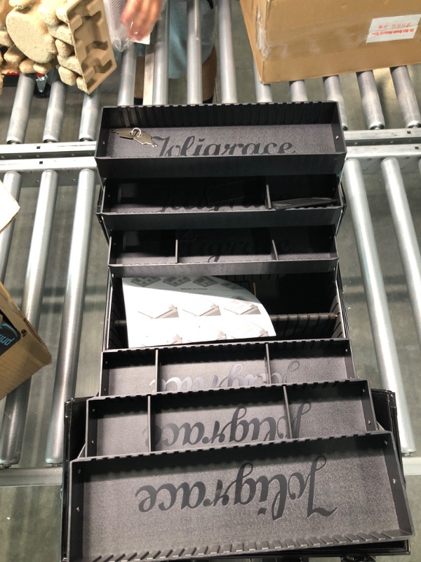 Photo 1 of Makeup Train Case Professional Adjustable - 6 Trays Cosmetic Cases Makeup Storage Organizer Box with Lock and Compartments 14 Inch Large Black 3.Black