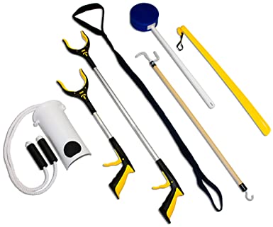 Photo 1 of 

RMS Premium 7-Piece Hip Knee Replacement Kit with Leg Lifter, 19 and 32 inch Rotating Reacher Grabber, Long Handle Shoe Horn, Sock Aid, Dressing Stick, Bath Sponge - for Knee or Back Surgery Recovery



