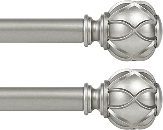 Photo 1 of KAMANINA 1 Inch Curtain Rod Telescoping Single Drapery Rod 28 to 48 Inches (2.3-4 Feet), 2 Pack Antique Silver Curtain Rods for Windows 16 to 44 Inches, Netted Texture Finials
