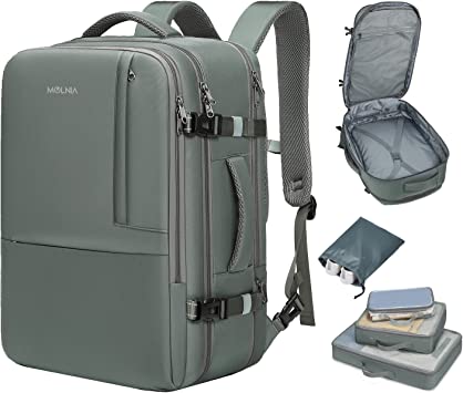 Photo 1 of MOLNIA Travel Backpack for Men, 47L Carry On Backpack, 17.3inch Laptop Backpack Flight Approved, with 3 Packing Cubes & 1 Shoe Bag, Expandable Business Suitcase, Weekender Duffel Bag, Grey-green
