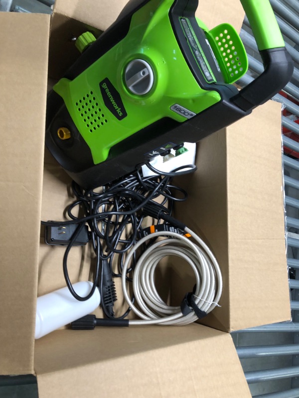 Photo 1 of Greenworks 1600 PSI (1.2 GPM) Electric Pressure Washer (Ultra Compact / Lightweight / 20 FT Hose / 35 FT Power Cord) Great For Cars, Fences, Patios, Driveways ---Missing Head Piece--