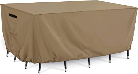 Photo 1 of Tempera 74''L x 47''W x 27.8''H Outside Table and Chair Covers, Outdoor Dining Set Cover, Patio Furniture Cover Waterproof, Heavy Duty for Winter, Rectangle, Taupe, 74x47 inches
