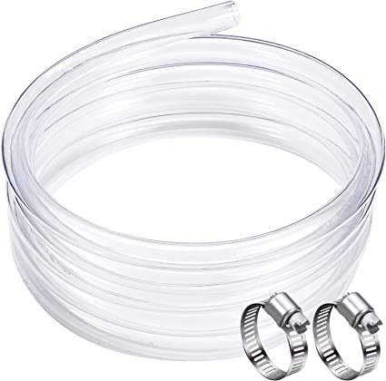 Photo 1 of DAVCO 1" ID - 25 ft Clear Vinyl Tubing with 2 Stainless Clamps, Low Pressure Flexible PVC Tube, Heavy Duty UV Chemical Resistant Lightweight Plastic Vinyl Hose, BPA Free and Non Toxic
