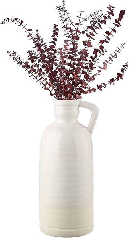 Photo 1 of 12.5" White Ceramic Vase for Home Decor Large Decorative Vase Boho Pottery Bud Vase for Flowers Rustic Farmhouse Tall Single Flower Vase for Centerpieces Pampas Grass
