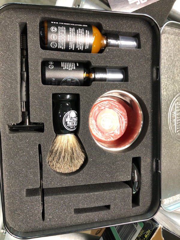 Photo 2 of Luxury Safety Razor Shaving Kit - Includes Double Edge Safety Razor, Stand, Bowl, After-Shave Balm, Pre-Shave Oil, Badger Brush - Safety Razor Kit