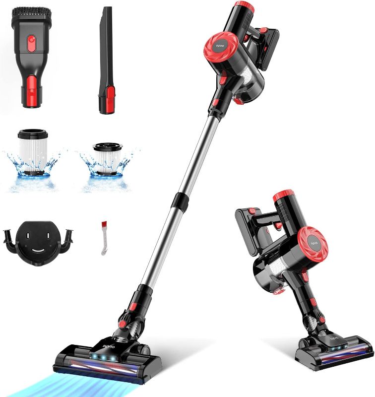 Photo 1 of syvio Cordless Vacuum Cleaner Rechargeable with 2200mAh Detachable Battery, 18000Pa Cyclone Vacuum with Double HEPA Filters, 2 Modes, Portable Handheld Stick Vacuum for Hard Floors
