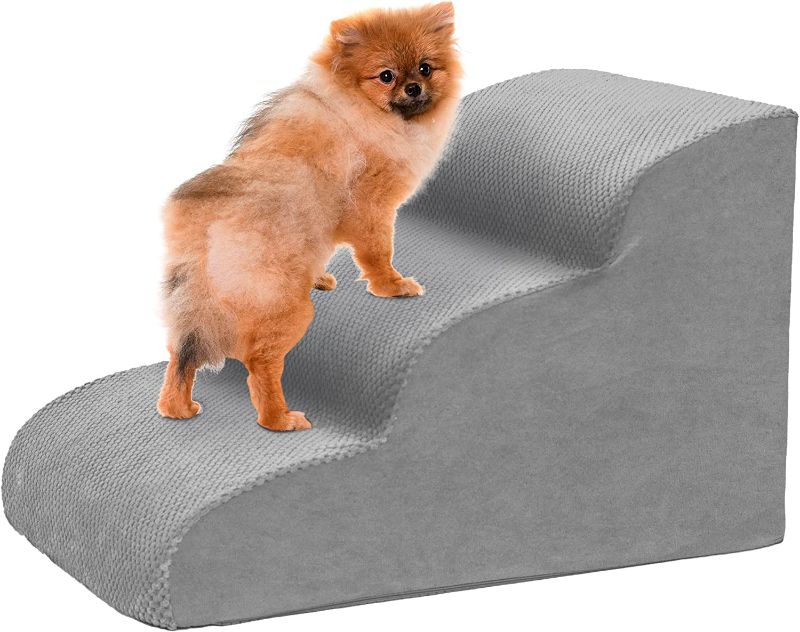 Photo 1 of Dog Stairs for Small Dogs, 3 Tiers High Density Foam Dog Ramp, Extra Wide Non-Slip Pet Steps