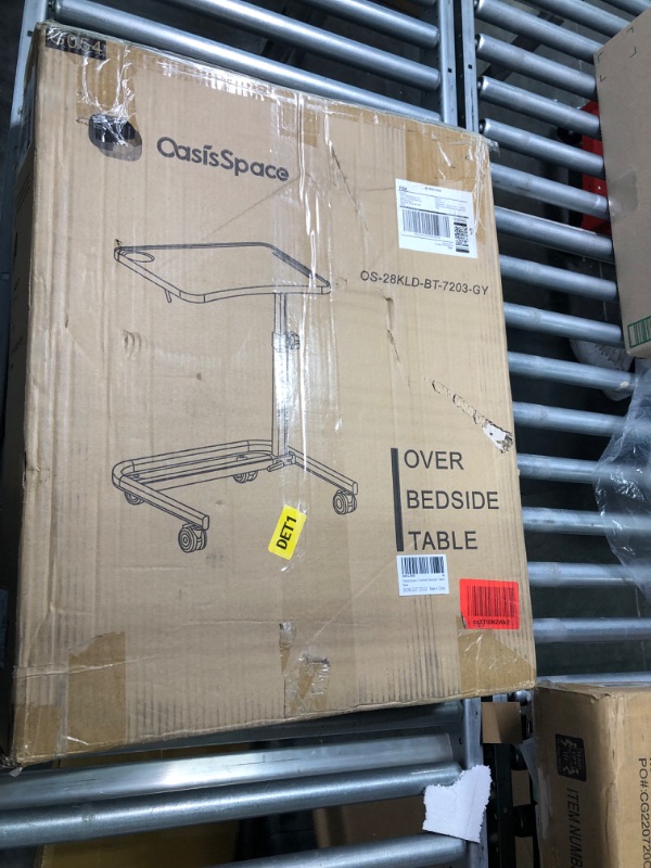 Photo 1 of OasisSpace Overbed Table, Hospital Bed Table with Holder, Adjustable Over Bedside with Wheels for Hospital and Home Use - Laptop, Reading, Eating Cart Stand - Bedridden, Elderly, Senior
