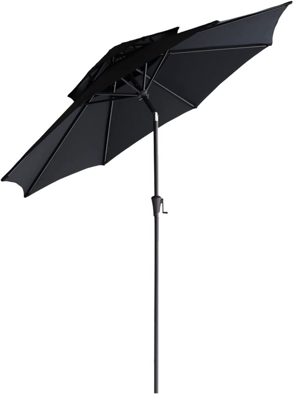 Photo 1 of FLAME&SHADE 9 ft Double Top Outdoor Market Patio Table Umbrella with Tilt, Black
