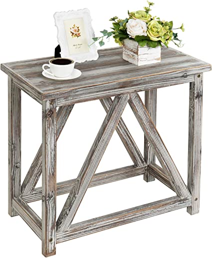 Photo 1 of MyGift Rustic Torched Wood Farmhouse End Table, Rectangular Accent Sofa Side Table, 26 x 14 Inch Small Nightstand
