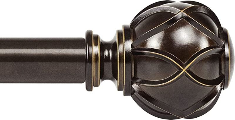 Photo 1 of KAMANINA 1 Inch Curtain Rod Telescoping Single Drapery Rod 72 to 144 Inches (6-12 Feet), Antique Bronze Curtain Rods for Windows 69 to 140 Inches, Netted Texture Finials
