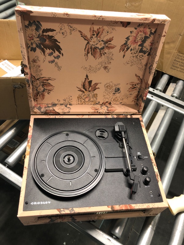 Photo 2 of Crosley CR8017B-FL Voyager Vintage Portable Vinyl Record Player Turntable with Bluetooth in/Out and Built-in Speakers, Floral Bluetooth In/Out Floral