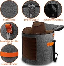 Photo 1 of kushon Oversized Hat Storage Box for Women & Men?19" D x 17" H Cowboy Hat Boxes with 1 Wood Hook Felt travel Round Hat Organizer Box with Dustproof Lid 2 PACK 
