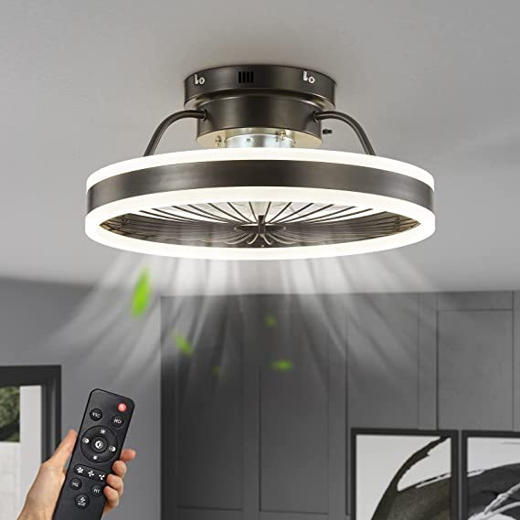Photo 1 of DADUL Low Profile Ceiling Fan with Lights, 16" Flush Mount Enclosed Ceiling Fan with Remote Control, 3 Light Color 3 Speeds Timing Dimmable LED Bladeless Ceiling Fans with Light
