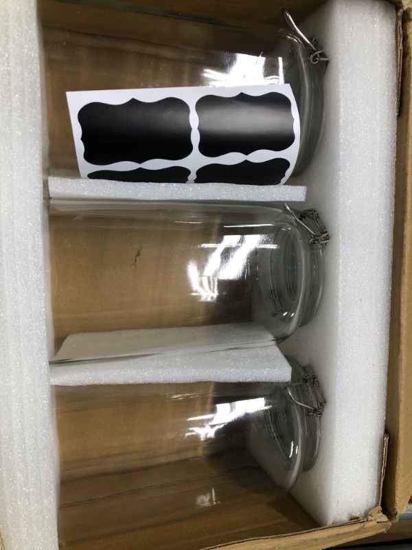 Photo 1 of ComSaf Airtight Glass Canister Set of 3 with Lids 78oz Food Storage Jar Square - Storage Container with Clear Preserving Seal Wire Clip Fastening for Kitchen Canning Cereal,Pasta,Sugar,Beans,Spice
