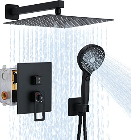 Photo 1 of Lanhado Black Shower System 12” Thermostatic Bathroom Shower Head Over Shower System Multi-function Overhead Rain Shower System Shower Head Trim Kit Matt Black
