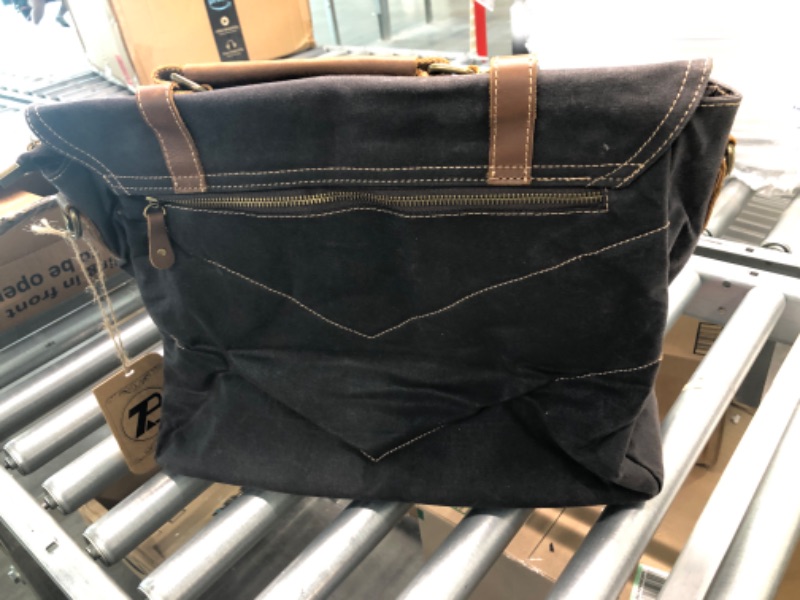 Photo 1 of Manificent Laptop Messenger bag for Mens 15.6 Inch, Waterproof Vintage Genuine Leather Mens Briefcase shoulder bag 16 Storage Pockets, Waxed Canvas Leather Computer Business Satchel Work Bag (Gray)