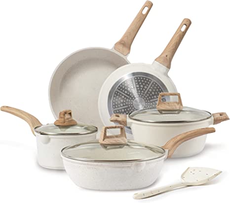 Photo 1 of 
CAROTE Pots and Pans Set Nonstick, White Granite Induction Kitchen Cookware Sets, 9 Pcs Non Stick Cooking Set w/Frying Pans & Saucepans(PFOS, PFOA Free)
