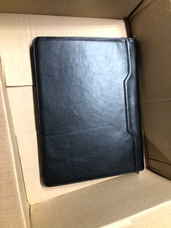 Photo 3 of AZXCG Handmade Genuine Leather 3 Ring Binder Portfolio Folder with Zipper for 13.3” Tablet/Laptop,Professional Leather Binder with Letter Size Notepad (Non-Custom, Black-Oil) Non-custom Black-oil