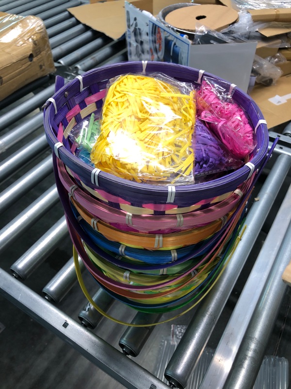 Photo 1 of Fovths 6 Pieces Easter Woven Bamboo Basket with Handle Round Basket with Multi-color Grass Paper Shred Bamboo Easter Baskets for Easter Party Supplies Home Decoration