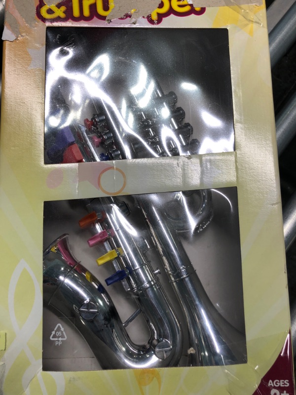 Photo 1 of Click N' Play Toy Trumpet and Toy Saxophone Set for Kids - Create Real Music - Safety Tested BPA Free - Beautiful Silver Finish with Color Keys Real Notes - Start a Instrument Band at Home or School