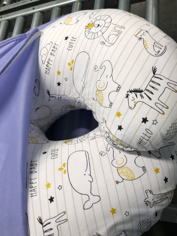 Photo 2 of Boppy Nursing Pillow and Positioner - Original, Notebook Black and White with Gold Animals, Breastfeeding, Bottle Feeding, Baby Support, with Removable Cotton Blend Cover, Awake-Time Support