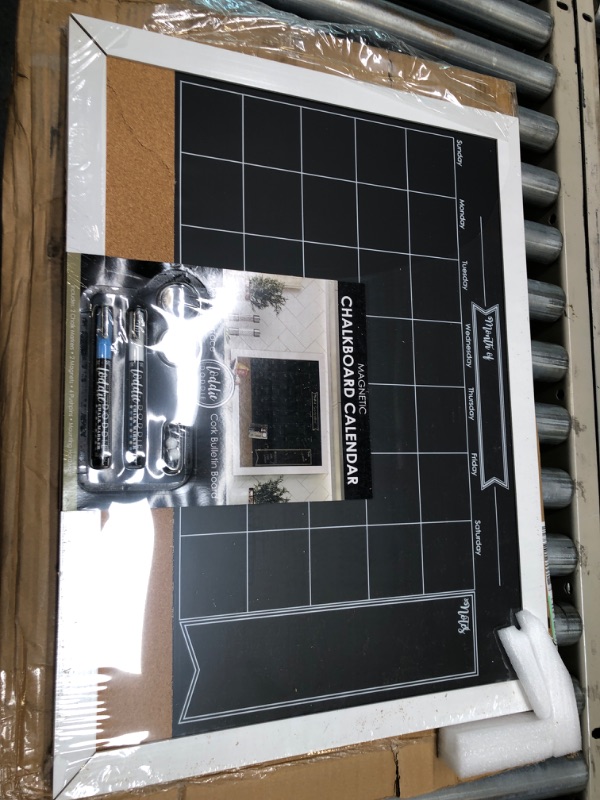 Photo 1 of Loddie Doddie 18x24 White Framed Chalkboard Calendar and Bulletin Combo Board. Includes Chalk Markers, Push-Pins and Magnets. Blackboard - Calendar - Cork Board. Perfect for Organizing Your Space White 18x24