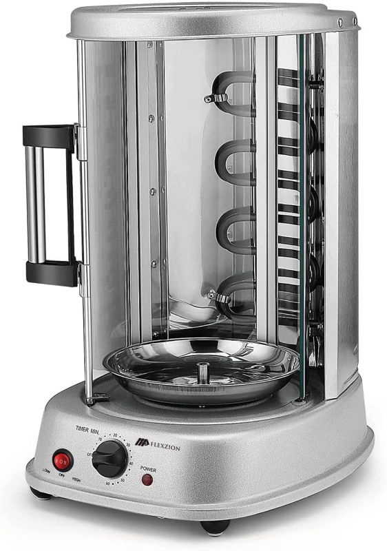Photo 1 of Flexzion Vertical Rotisserie Oven Grill - Countertop Shawarma Machine Kebab Electric Cooker Rotating Oven, Stainless Steel Roaster w/Bake Ware Kebob Skewers Stain Resistant Rotisserie Machine
