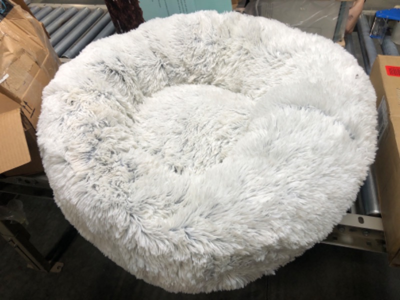 Photo 1 of white and light blue fluffy dog bed