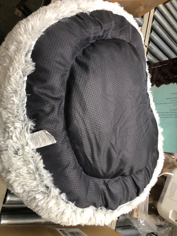 Photo 2 of white and light blue fluffy dog bed
