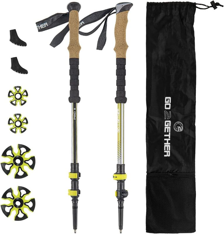 Photo 1 of G2 Hiker Trekking Hiking Poles Telescopic/Aluminium Alloy/EVA Foam Grip/Cork Grip/Foam Padded Wrist Strap/Auto-Adjustable Strap/Quick Flip Lock (Pack of 2 Poles).Yellow/Blue
