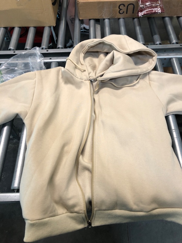 Photo 1 of khaki non brand zipper hoodie size medium