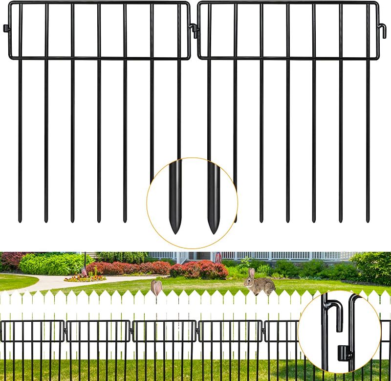 Photo 1 of 4 Pack No Dig Animal Barrier Garden Fence 20'' LengthX12'' Height Underground Decorative Garden Fencing Dog Fence for The Yard Metal Fence Panel Ground Stakes for Outdoor Patio BLACK