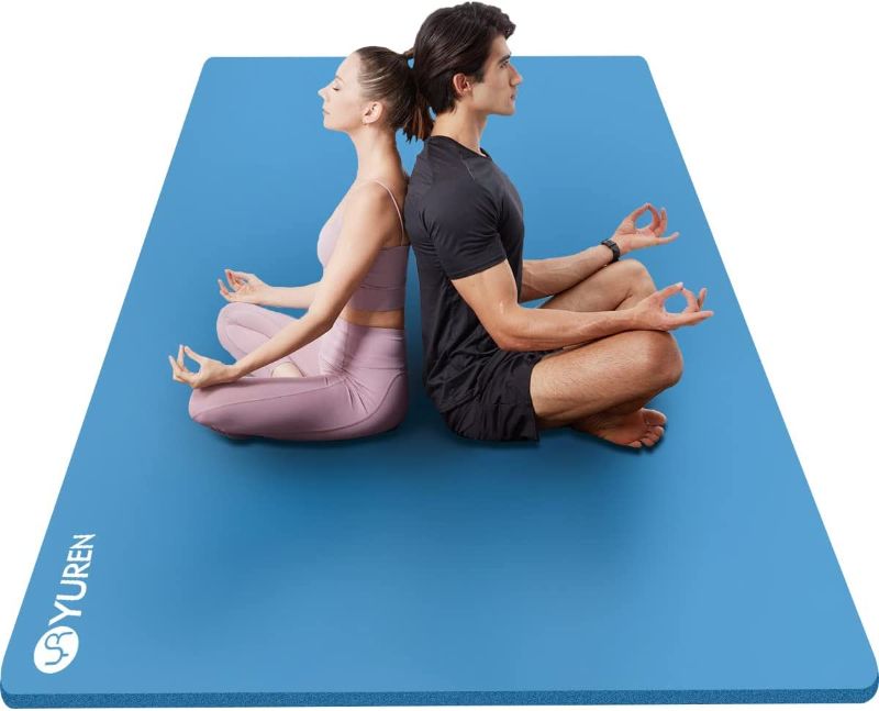 Photo 1 of YUREN Large Yoga Mat Thick 1/2 Inch Exercise Mat 6'x4' Double Wide Workout Mat for Home Gym Floor Pilates Stretch BLUE