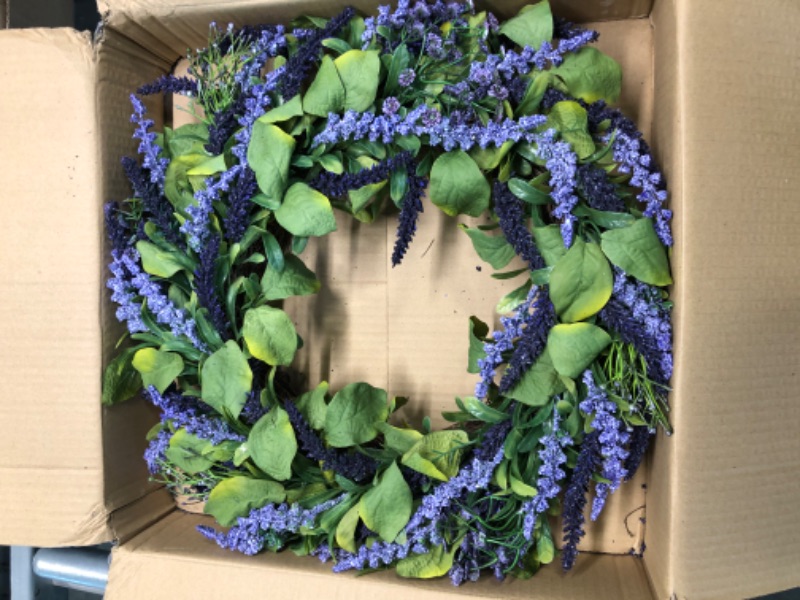 Photo 4 of DDHS Lavender Wreath, 23-Inch Two-Tone Lavender Faux Eucalyptus Leaves? Spring/Summe Window Wall Home Decor Front Door Wreath 23inch