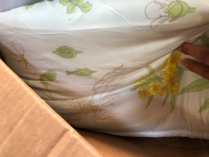 Photo 5 of Joyreap 7 Piece Botanical Bed in a Bag Queen, Green Leaves Yellow Flower on Green Tint, Smooth Soft Microfiber Comforter Set (1 Comforter, 2 Pillow Shams, 1 Flat Sheet, 1 Fitted Sheet, 2 Pillowcases) Botanical 01 Queen-7pieces