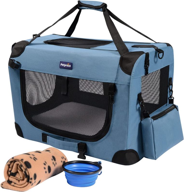 Photo 1 of Petprsco Portable Collapsible Dog Crate, Travel Dog Crate 24x17x17 with Soft Warm Blanket and Foldable Bowl for Large Cats & Small Dogs Indoor and Outdoor