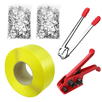 Photo 3 of Pallet Packaging Strapping Banding Kit Tensioner Tool Sealer, 3200' Length x 1/2" Wide Coil Reel for Packing (Yellow)