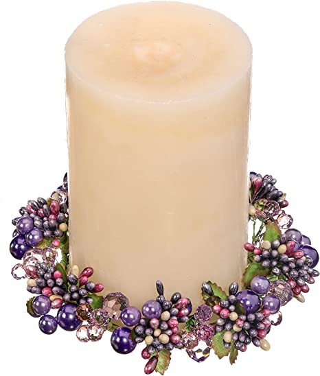 Photo 3 of RIBC 6 Inch Spring Crystal and Pearlized Berry Candle Ring, Holds 3.75 Inch Pillar Candle - Green, Purple, White, Rose