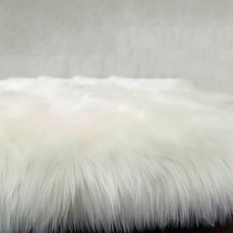 Photo 1 of 2 pc White Shaggy Faux Fur Fabric Long Pile Fluffy Artificial Fur Bedroom Carpet for Decor Props Backdrops Chair Sofa Cover Seat Cushion - 50x70