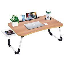 Photo 1 of Laptop Bed Desk Table Tray Stand with Cup Holder/Drawer for Bed/Sofa/Couch/Study/Reading/Writing On Low Sitting Floor Large Portable Foldable Lap Desk Bed Trays for Eating and laptops(Walnut)