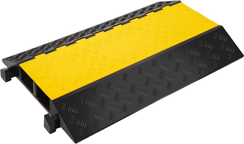 Photo 1 of Happybuy Large 2-Channel Cable Protectors Rubber Cable Ramps 22000lbs per Axle Capacity Protective Cable Wire Cord Ramp Driveway Rubber Traffic Speed Bumps Cable Protector