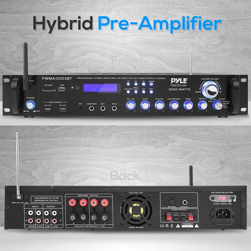 Photo 1 of Bluetooth Home Audio Power Amplifier -4 Ch. 3000W, Stereo Receiver w/ Speaker Selector, FM Radio, USB.Great for Home Entertainment System - Pyle PWMA3003BT.NEW