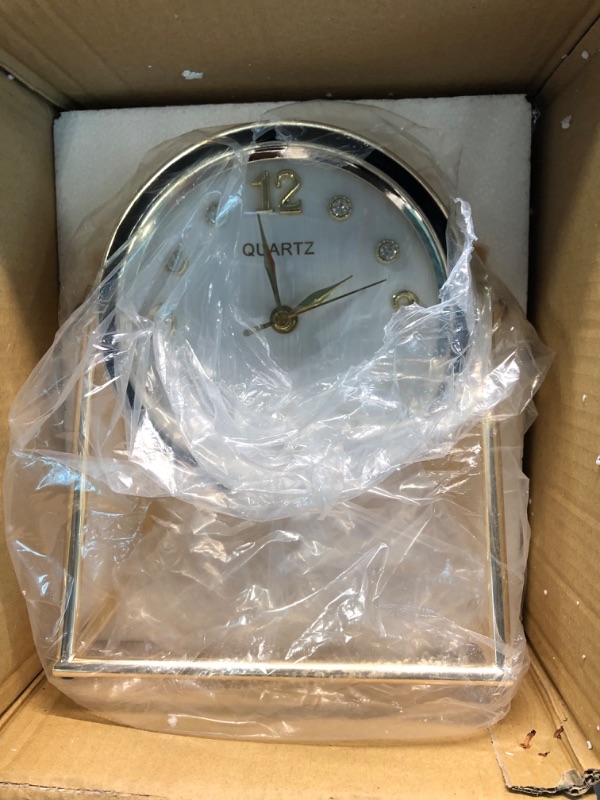 Photo 1 of Metal Shelf Analog Table Clock, JUSTUP Nordic Light Luxury Modern Home Fashion Silent Desktop Pendulum Clock with Alloy Frame and Leather Dial, Battery Operated, for Bedroom Study Bedside Decor-COLOR-Beiges